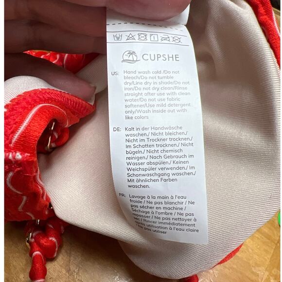 NWT Cupshe Orange Red Bikini Swim Top Gold Pearl Clasp Front Size Small - Picture 7 of 7